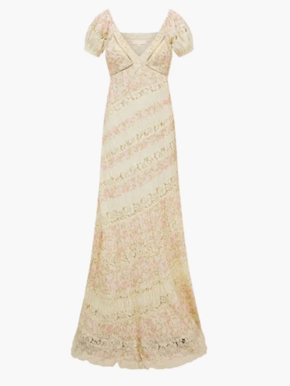 NWT LoveShackFancy Verene Lace Paneled Maxi Short Sleeve Dress Floral US 8